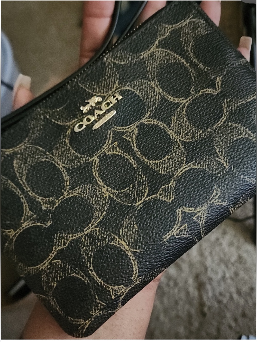Coach Black and Gold Signature Zip Wristlet